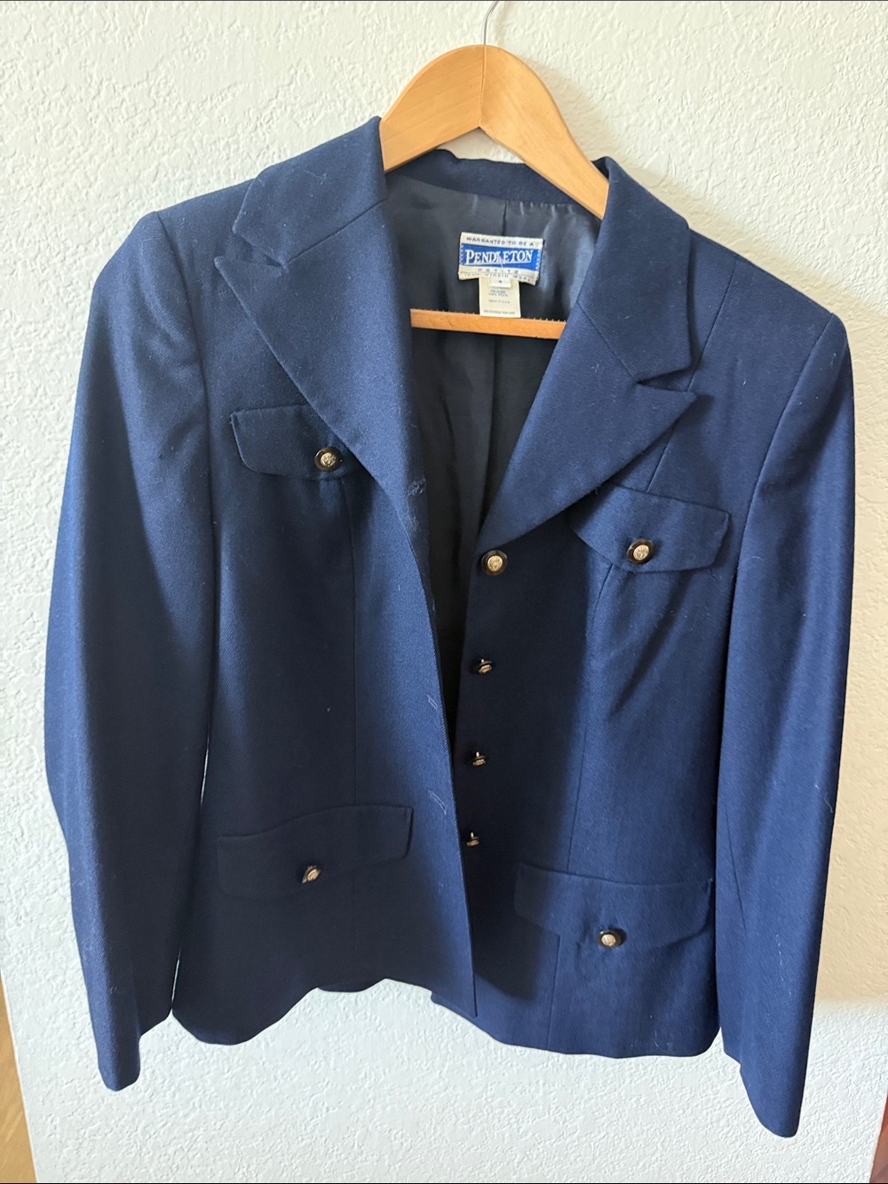 Pendleton Navy Blue Wool Blazer with Gold Buttons